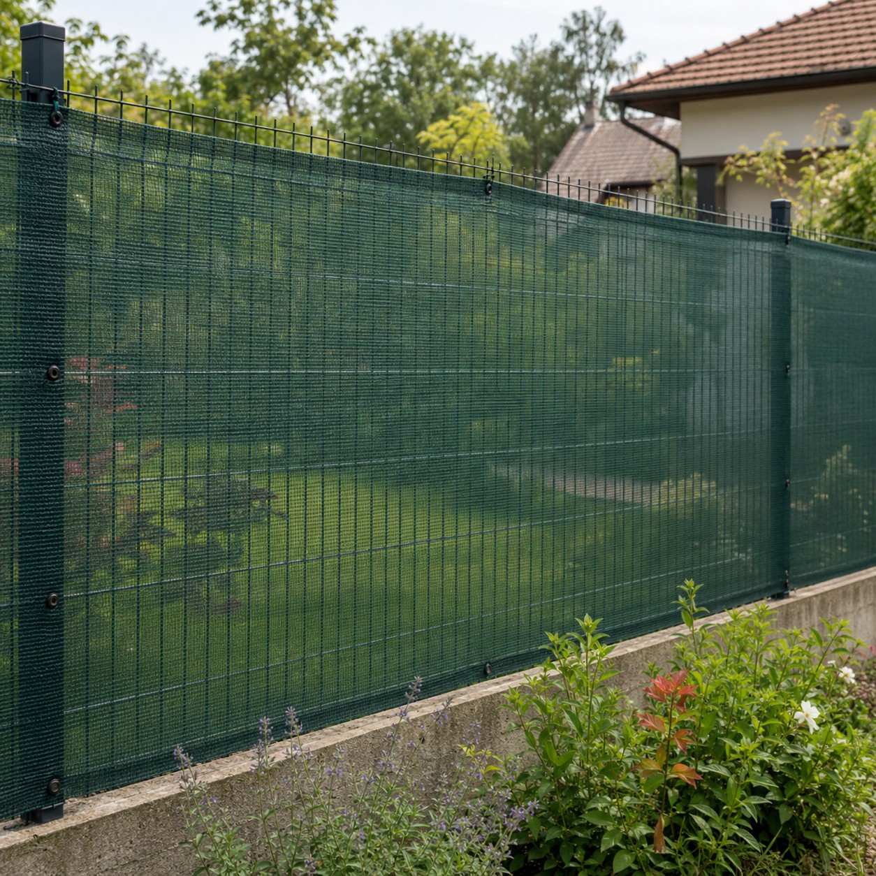 Plasa verde montata pe gard Plasa verde montata pe gard