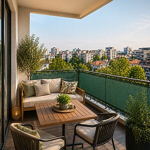 Plasa de umbrire pentru intimitate montata pe balcon