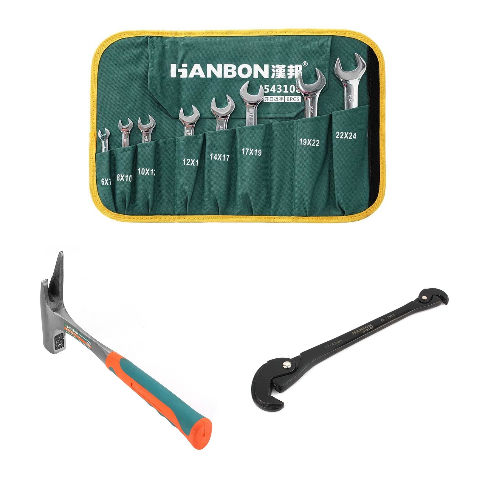 cover-set-scule Set scule de mână Hanbon: 8 chei fixe, ciocan și cheie universală