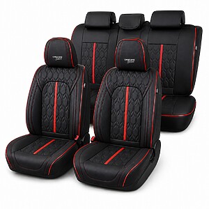 Huse auto Deluxe negru și roșu - set complet