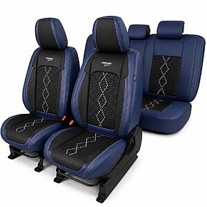 Huse auto Deluxe negru și albastru închis - set complet