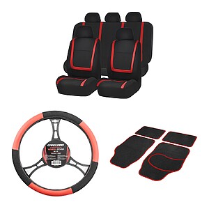 Kit interior mașină roșu: huse, husă volan și covorașe, Carguard