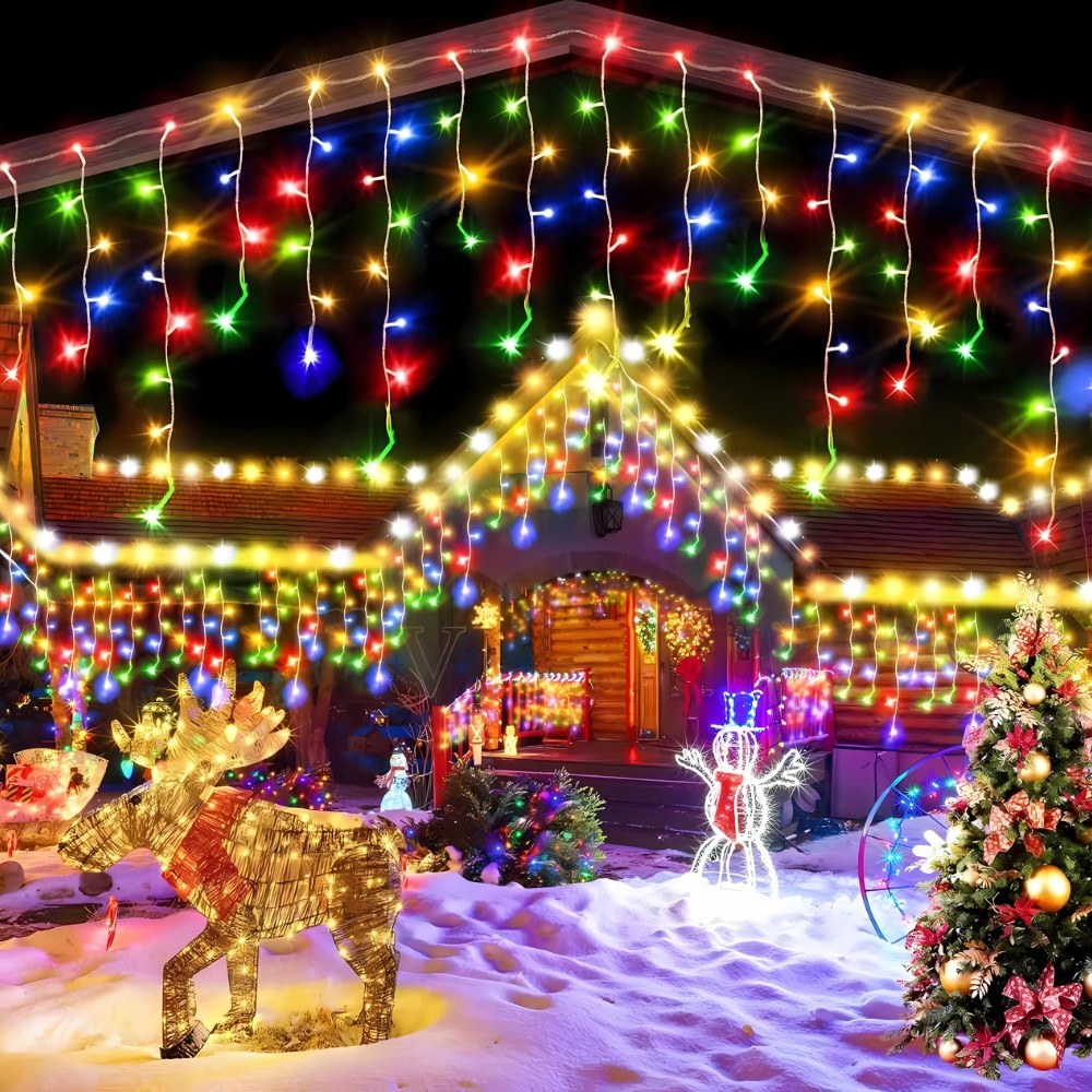 Instalatie turturi multicolor fir transparent Instalatie turturi multicolor fir transparent